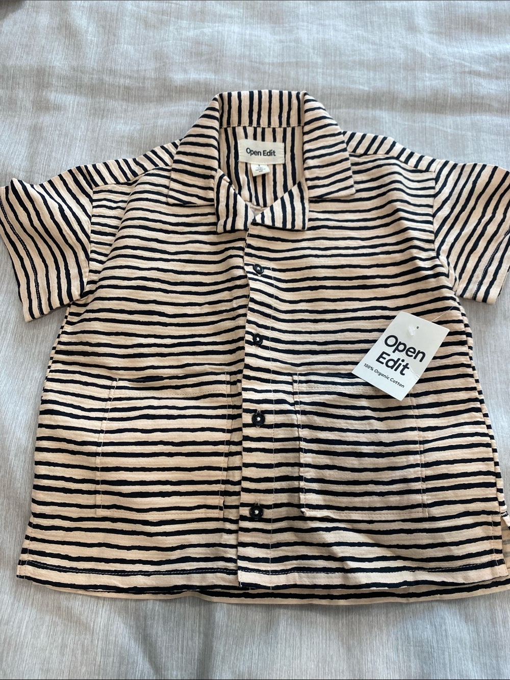 Open Edit Kids' Cream & Black Striped Button-Down Shirt